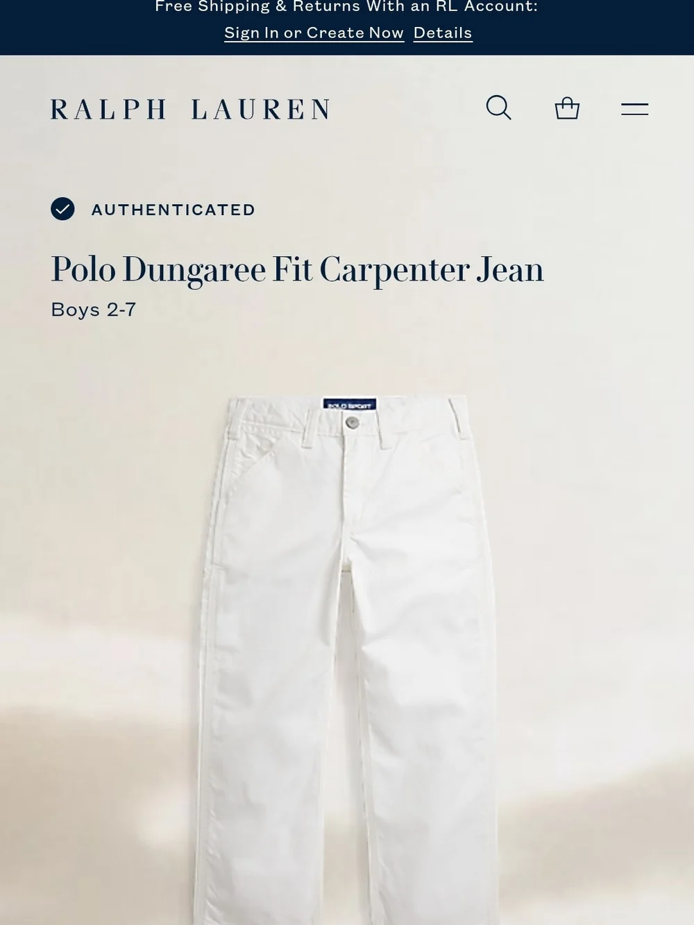 Ralph Lauren Polo Dungaree Fit Carpenter Jean, Size 6